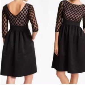 Eliza J Fit & Flare Sheer Polka Dot Black Dress 10